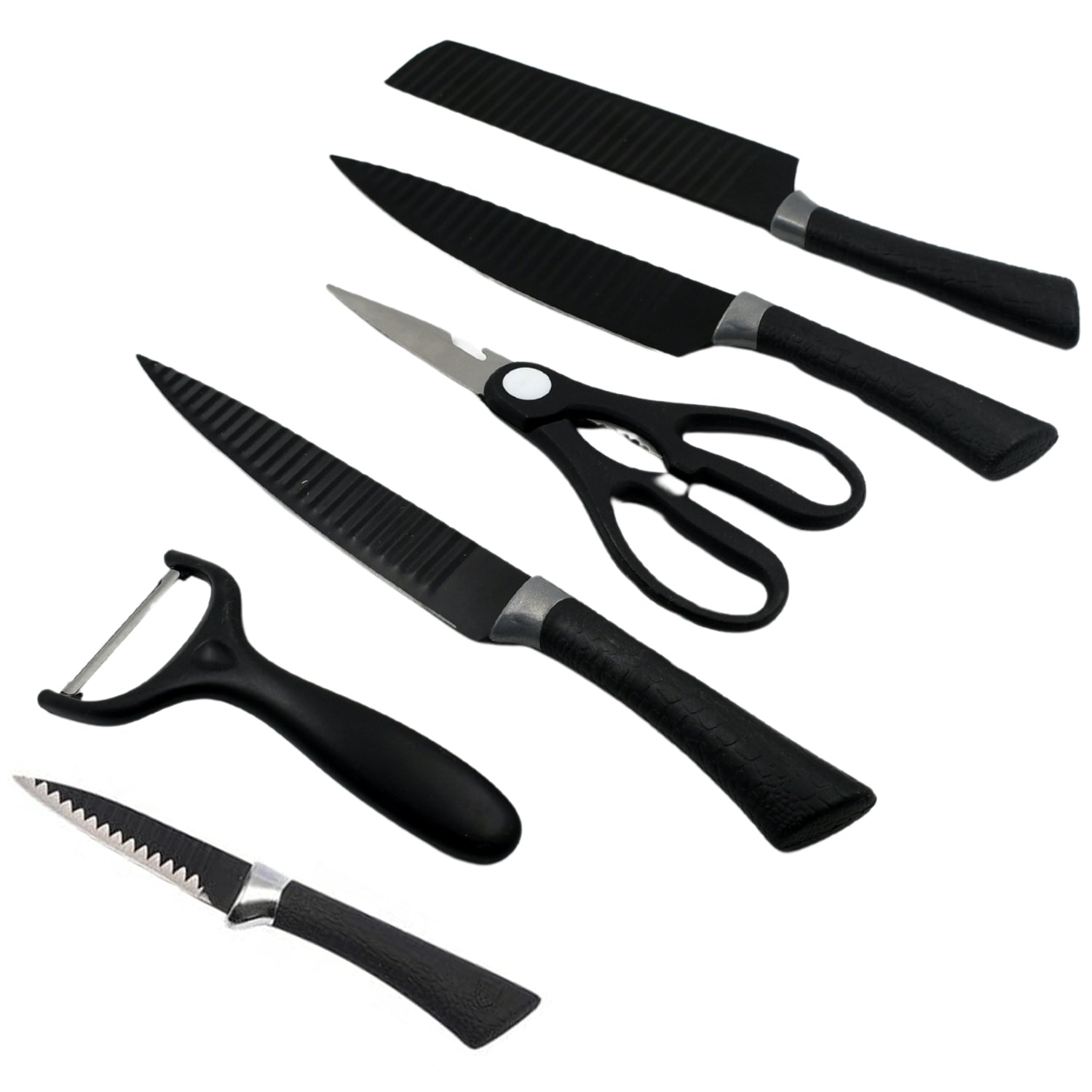 6 Pieces Professional Kitchen Knife Set, Meat Knife, Chef's Knife with Non-Slip Handle for Home, Kitchen and Restaurant with Chef Peeler and Scissor (Stainless Steel / 6 Pcs Set) 6 Pieces Professional Kitchen Knife Set, Meat Knife, Chef's Knife with Non-Slip Handle for Home, Kitchen and Restaurant with Chef Peeler and Scissor (Stainless Steel / 6 Pcs Set)